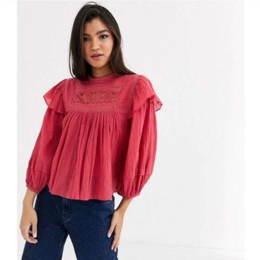 Free people crochet eyelet flor e Mayo blouse sz S - Picture 1 of 11